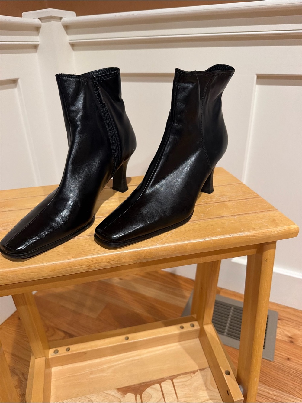 Impo Black Faux Leather Square-Toe Ankle Boots with Side Zip